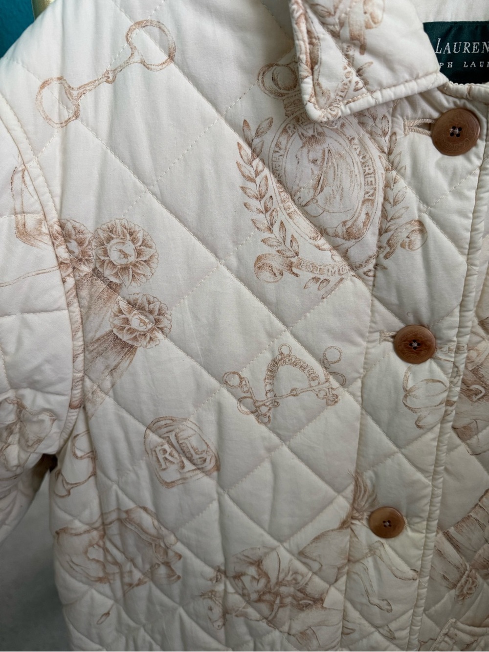 Vintage Ralph Lauren Cream Quilted Button-Front Barn Jacket - Picture 5 of 8